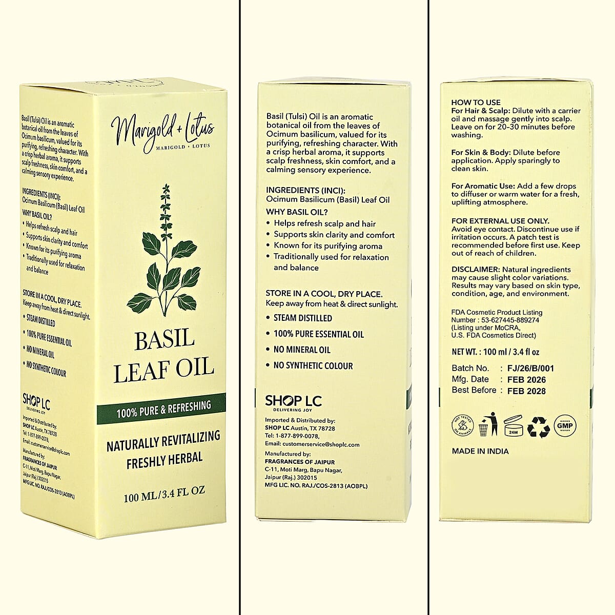Marigold + Lotus Pure Basil Leaf Oil (3.4oz) image number 4
