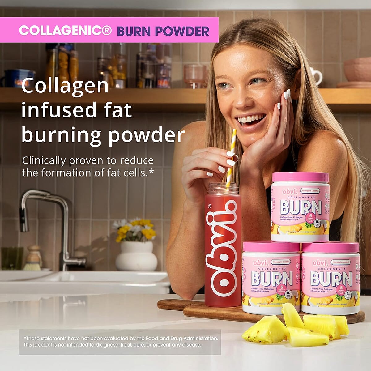 Obvi Collagenic Burn Sugar Free Fat Burner Dietary Powder- Pineapple Coconut (4.85oz) Made in US image number 6