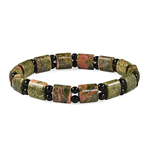 Unakite and Thai Black Spinel 109.00 ctw Beaded Stretch Bracelet