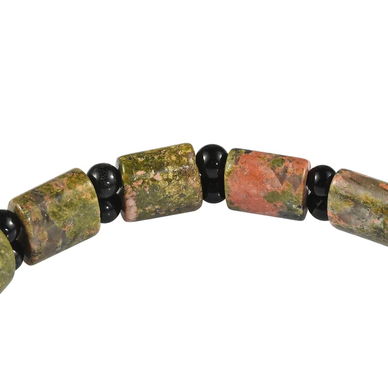 Unakite and Thai Black Spinel 109.00 ctw Beaded Stretch Bracelet