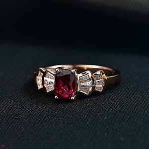 D'Joy Premium Malawi Magenta Garnet and Moissanite 1.85 ctw Deco Flair Ring in 18K Vermeil Rose Gold Over Sterling Silver (Size 10.0)