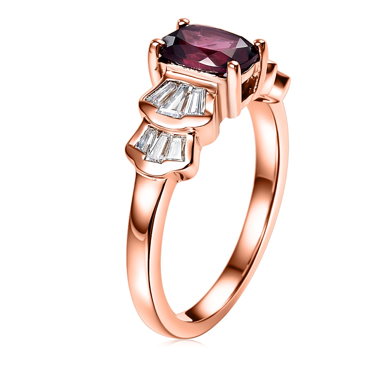 D'Joy Premium Malawi Magenta Garnet and Moissanite 1.85 ctw Ring in 18K Vermeil Rose Gold Over Sterling Silver (Size 10.0) image number 3