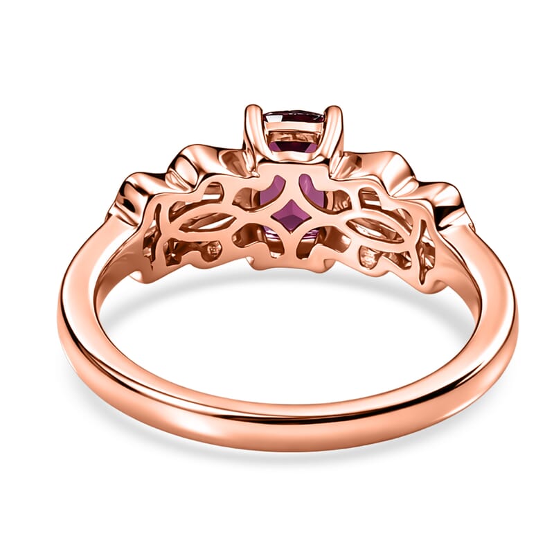 D'Joy Premium Malawi Magenta Garnet and Moissanite 1.85 ctw Deco Flair Ring in 18K Vermeil Rose Gold Over Sterling Silver (Size 10.0)