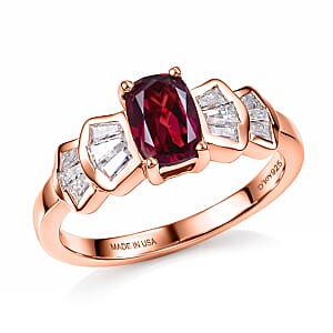 D'Joy Premium Malawi Magenta Garnet and Moissanite 1.85 ctw Deco Flair Ring in 18K Vermeil Rose Gold Over Sterling Silver (Size 5.0)