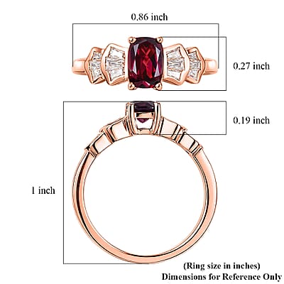D'Joy Premium Malawi Magenta Garnet and Moissanite 1.85 ctw Deco Flair Ring in 18K Vermeil Rose Gold Over Sterling Silver (Size 5.0)