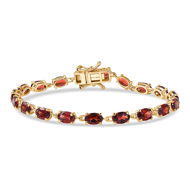 D'Joy Premium Mozambique Garnet 9.85 ctw Flame Line Bracelet in 18K Vermeil Yellow Gold Over Sterling Silver (6.50 In)