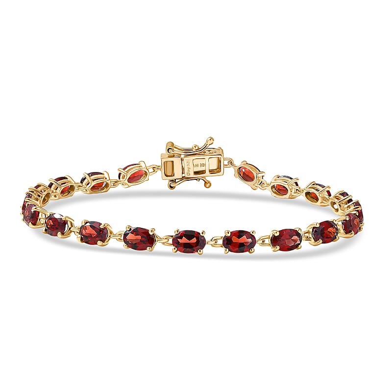 D'Joy Premium Mozambique Garnet 11.00 ctw Flame Line Bracelet in 18K Vermeil Yellow Gold Over Sterling Silver (7.25 In)