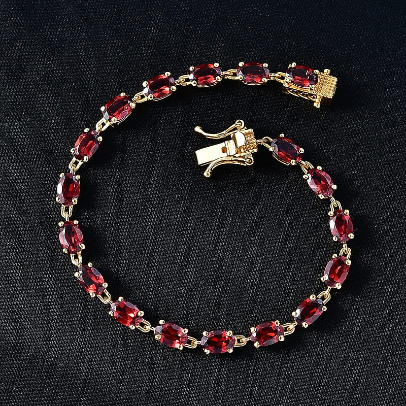 D'Joy Premium Mozambique Garnet 11.00 ctw Flame Line Bracelet in 18K Vermeil Yellow Gold Over Sterling Silver (7.25 In)