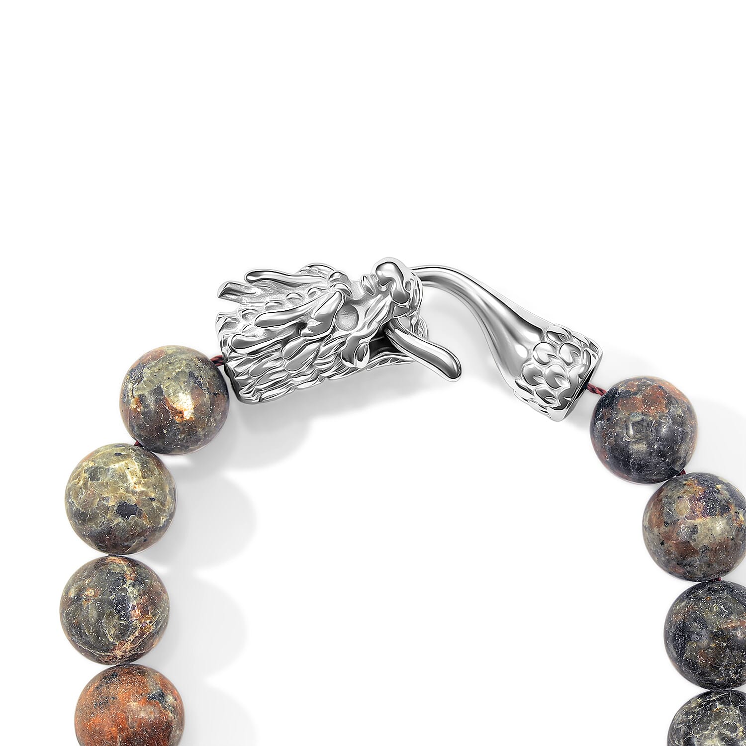 Natural Yooperlite 130.00 ctw Beaded Dragon Bracelet in Stainless Steel (7.50 In) with Free UV Flash Light