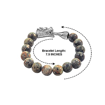Natural Yooperlite 130.00 ctw Beaded Dragon Bracelet in Stainless Steel (7.50 In) with Free UV Flash Light
