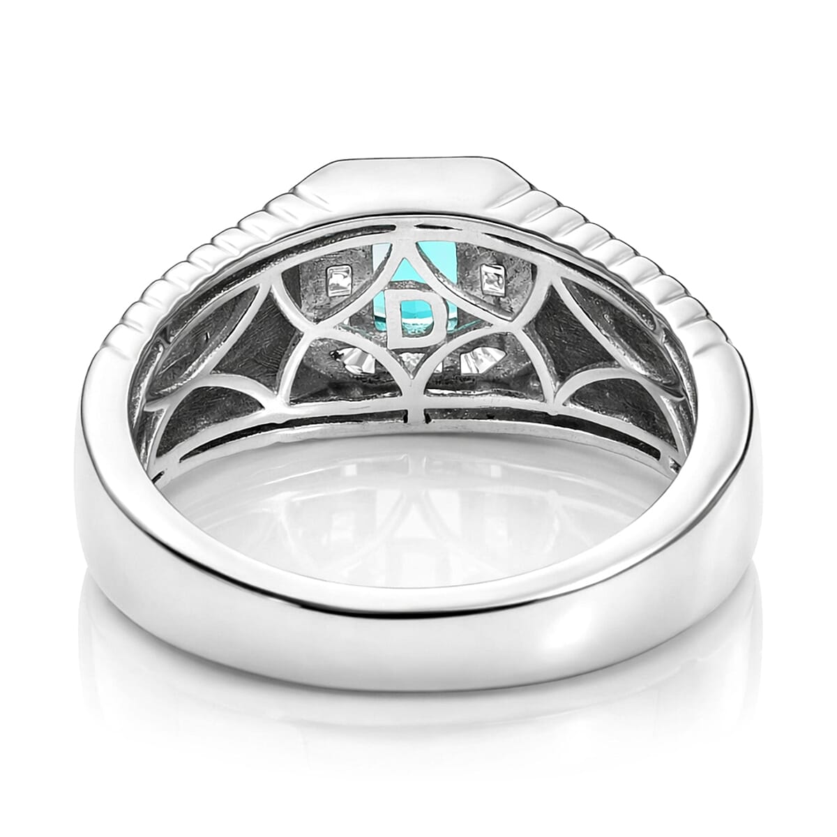 D'Joy Premium Monte Belo Indicolite and Diamond 0.85 ctw Gilded Royal Regime Men's Ring in Rhodium Over Sterling Silver (Size 10.0) image number 4