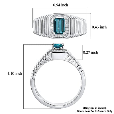 D'Joy Premium Monte Belo Indicolite and Diamond 0.85 ctw Gilded Royal Regime Men's Ring in Rhodium Over Sterling Silver (Size 10.0)