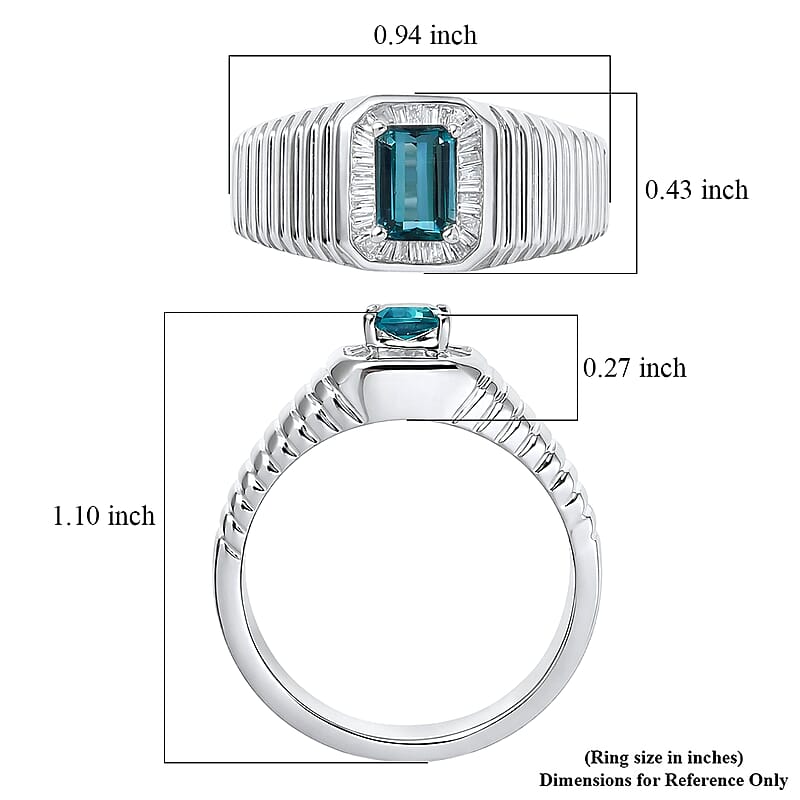 D'Joy Premium Monte Belo Indicolite and Diamond 0.85 ctw Gilded Royal Regime Men's Ring in Rhodium Over Sterling Silver (Size 10.0)