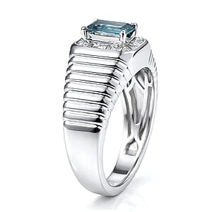 D'Joy Premium Monte Belo Indicolite and Diamond 0.85 ctw Gilded Royal Regime Men's Ring in Rhodium Over Sterling Silver (Size 12.0)