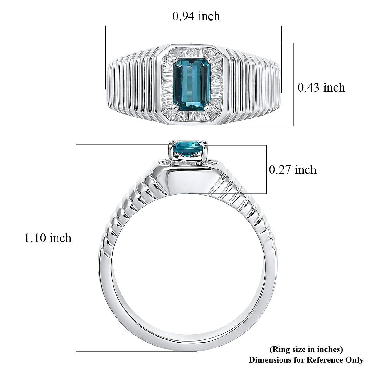 D'Joy Premium Monte Belo Indicolite and Diamond 0.85 ctw Men's Ring in Rhodium Over Sterling Silver (Size 9.0) image number 5