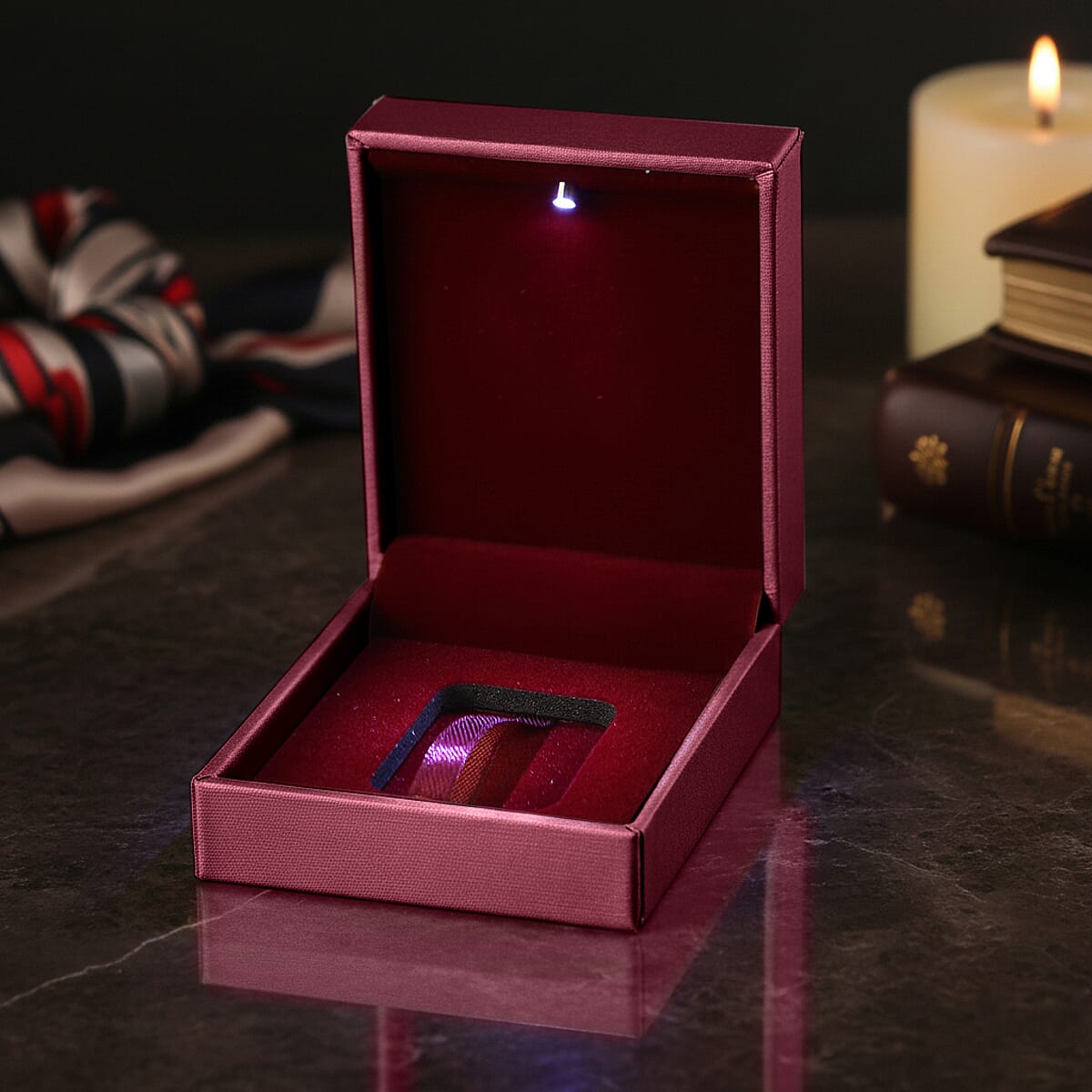 Rose Red Faux Leather and Rose Red Velvet LED Light Packaging Box image number 1