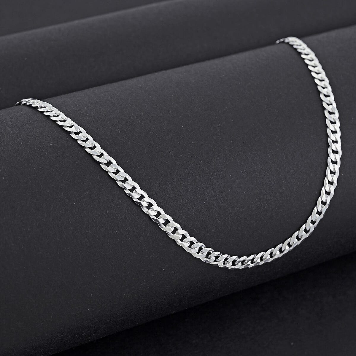 Italian Sterling Silver Flat Curb Chain Necklace 18 Inches 5.10 Grams image number 1