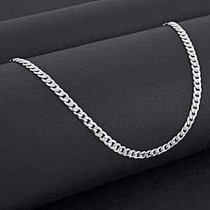 Italian Flat Curb Rhodium Over Sterling Silver Chain Necklace (18 Inches) (5.10 Grams)