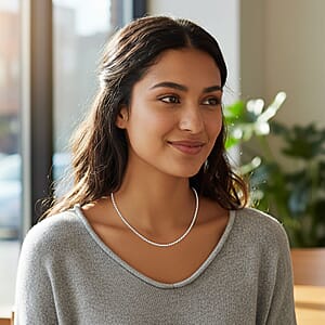 Italian Flat Curb Rhodium Over Sterling Silver Chain Necklace (18 Inches) (5.10 Grams)