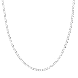 Italian Flat Curb Rhodium Over Sterling Silver Chain Necklace (18 Inches) (5.10 Grams)