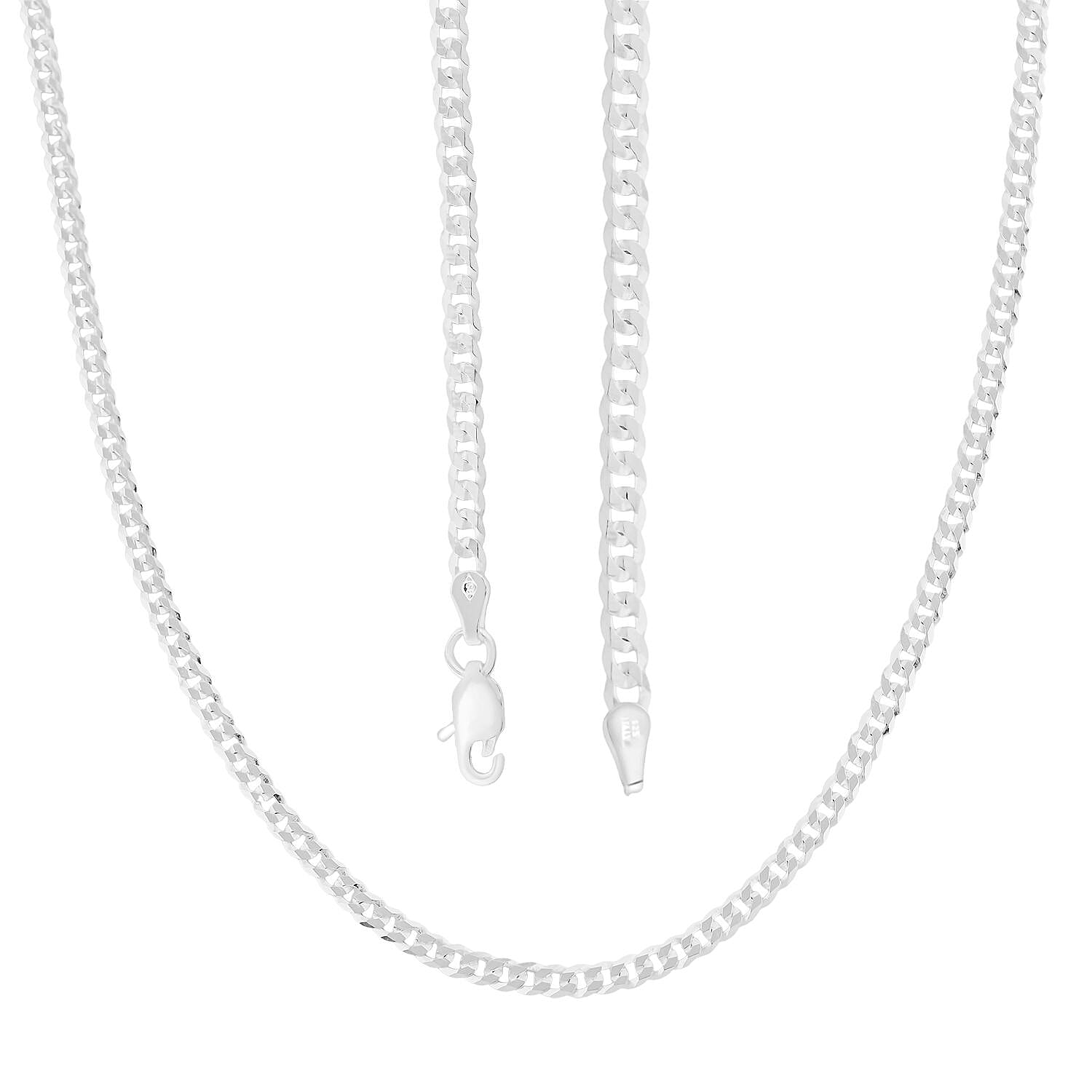 Italian Flat Curb Rhodium Over Sterling Silver Chain Necklace (18 Inches) (5.10 Grams)