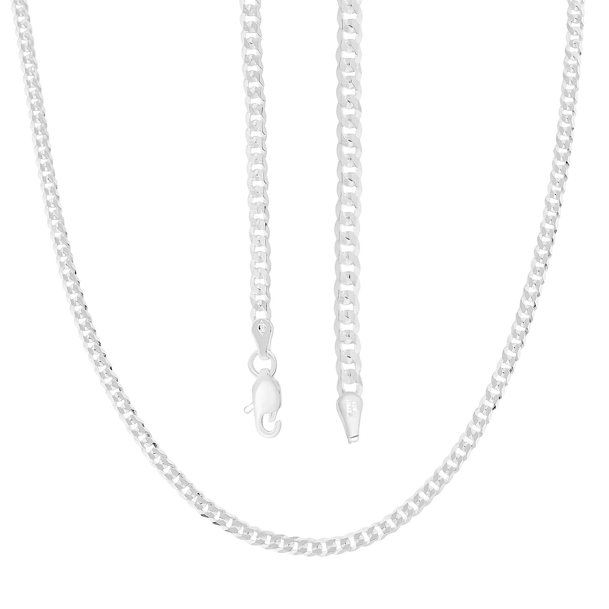 Italian Sterling Silver Flat Curb Chain Necklace 18 Inches 5.10 Grams image number 4