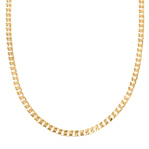 Italian 14K Yellow Gold Over Sterling Silver Flat Curb Chain Necklace 18 Inches 5.10 Grams