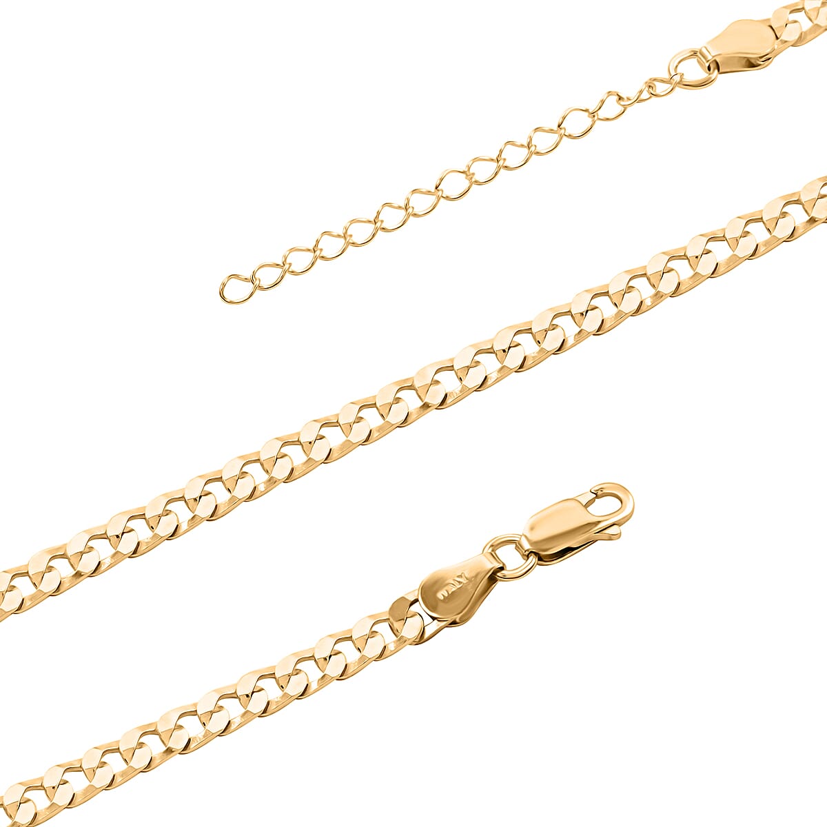 Italian 14K Yellow Gold Over Sterling Silver Flat Curb Chain Necklace 18 Inches 5.10 Grams image number 2