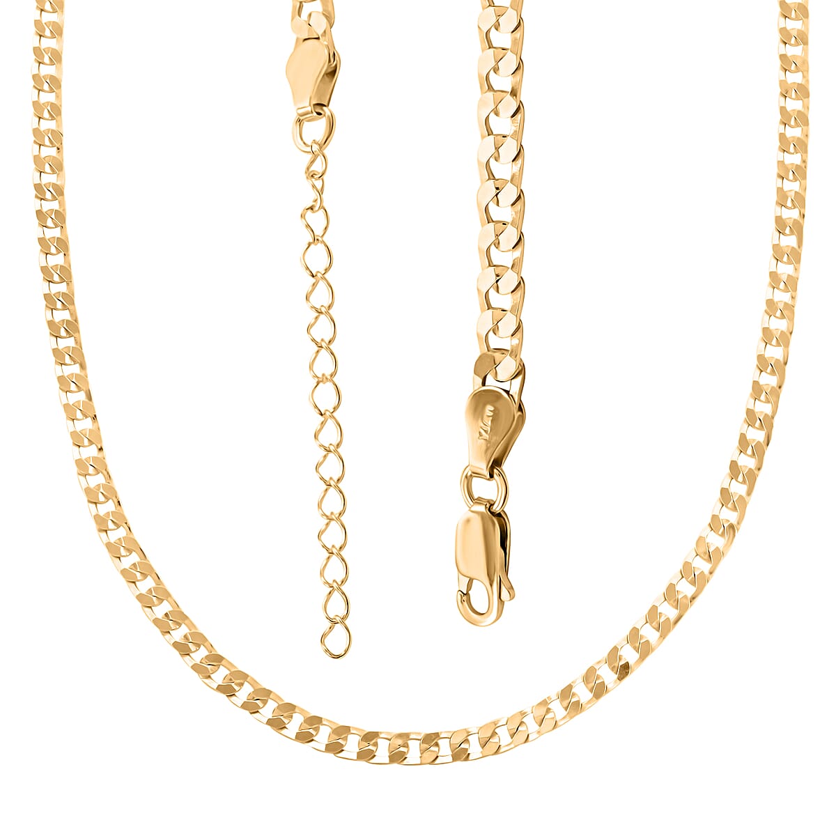Italian 14K Yellow Gold Over Sterling Silver Flat Curb Chain Necklace 18 Inches 5.10 Grams image number 3