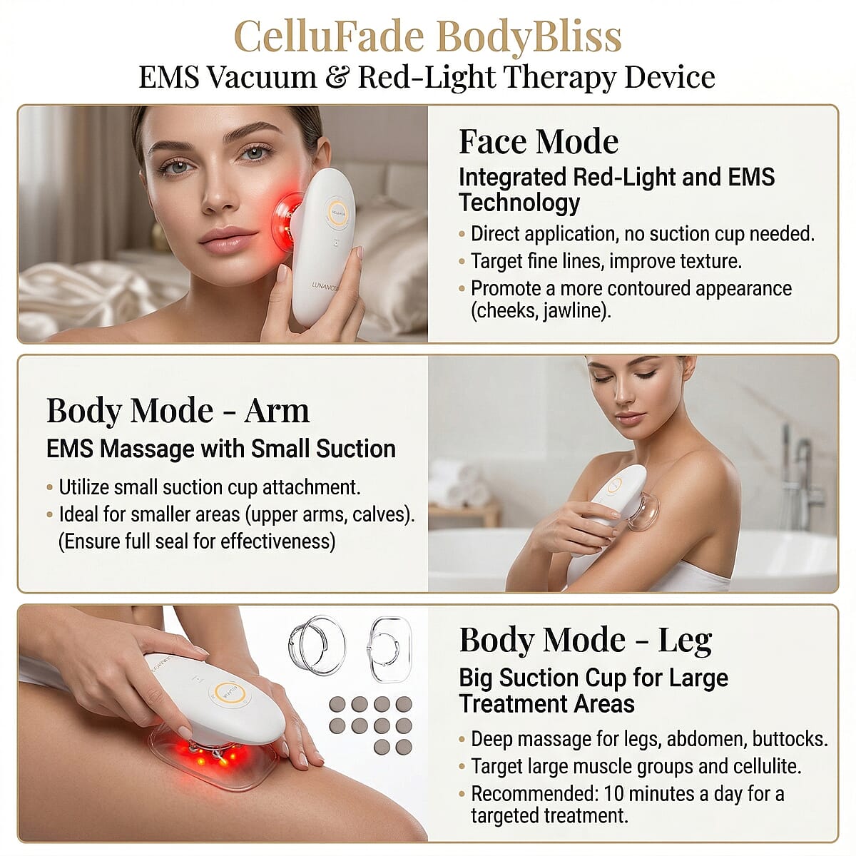 Refurbished CelluFade BodyBliss EMS Vacuum & Red-Light Therapy Device image number 4