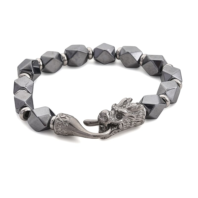Terahertz 100.00 ctw Beaded Bracelet with Dragon Lock in Stainless Steel (7.50 In)