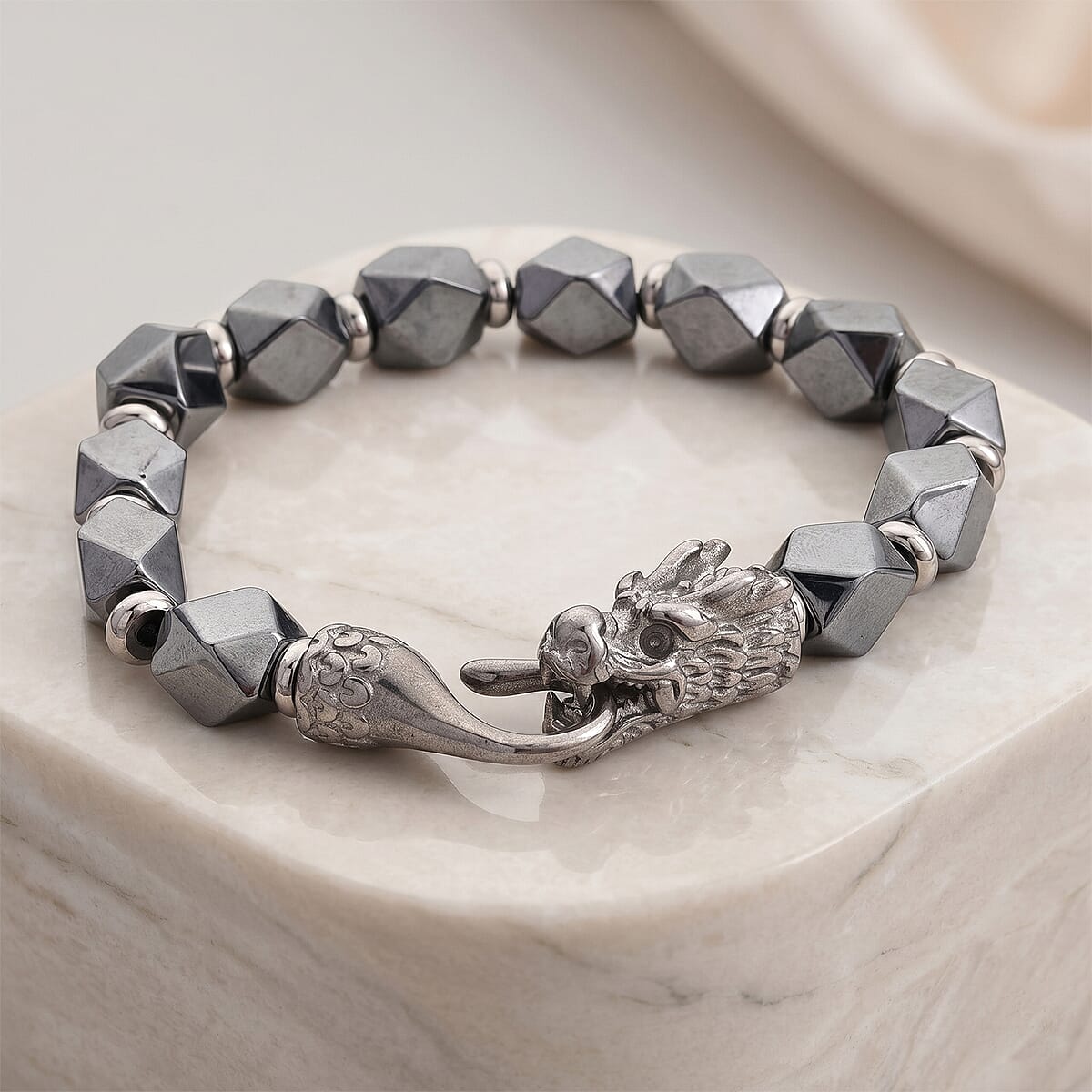 Terahertz 100.00 ctw Beaded Bracelet with Dragon Lock in Stainless Steel (7.50 In) image number 1