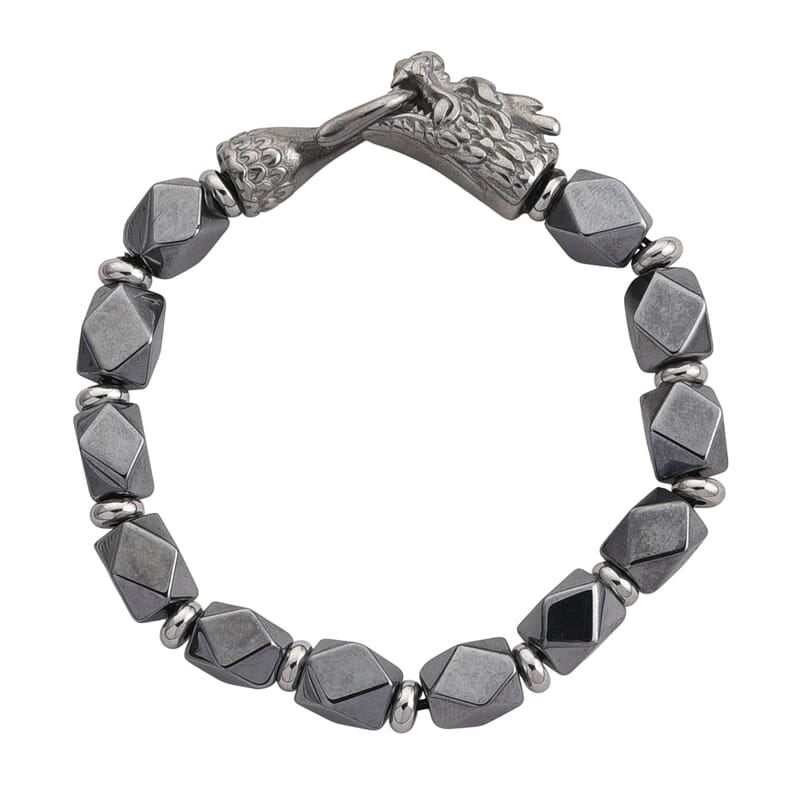 Terahertz 100.00 ctw Beaded Bracelet with Dragon Lock in Stainless Steel (7.50 In)