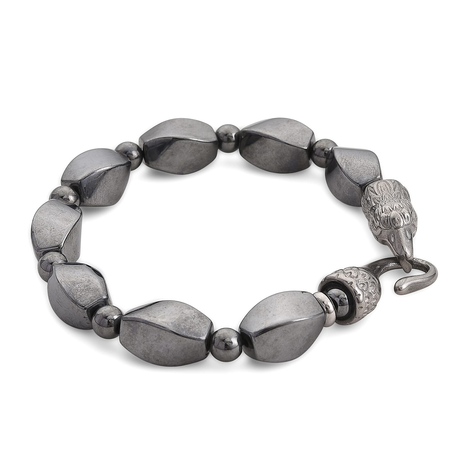 Terahertz 85.00 ctw Twisted Beaded Bracelet with Eagle Lock in Stainless Steel (7.50 In)