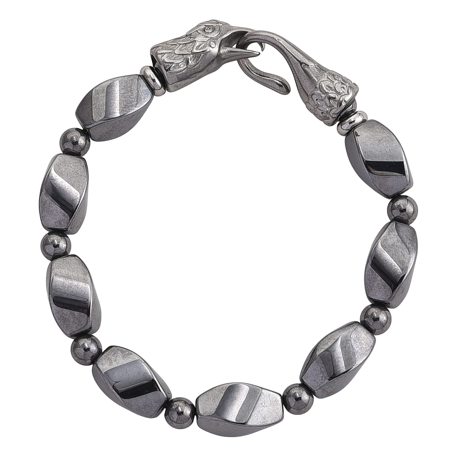 Terahertz 85.00 ctw Twisted Beaded Bracelet with Eagle Lock in Stainless Steel (7.50 In)