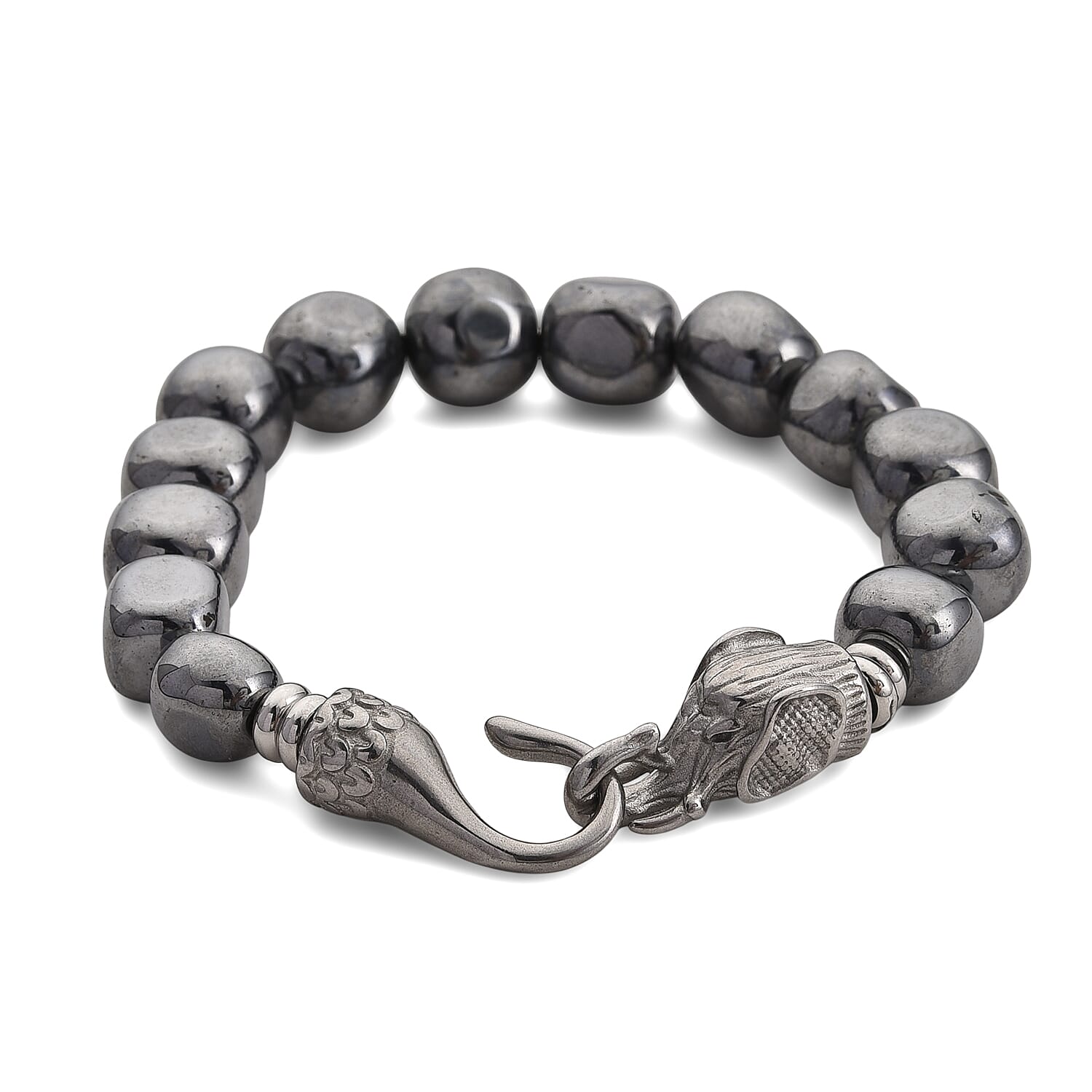 Terahertz 145.00 ctw Cushion Beaded Bracelet with Elephant Lock in Stainless Steel (8.00 In)