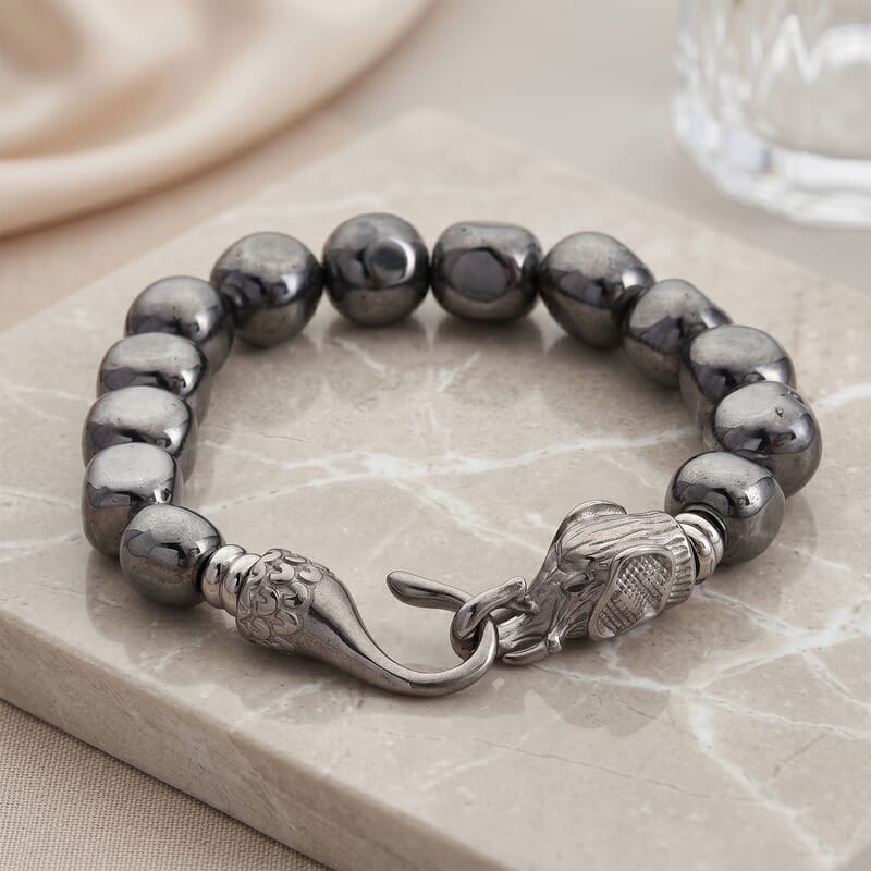 Terahertz 145.00 ctw Cushion Beaded Bracelet with Elephant Lock in Stainless Steel (8.00 In)