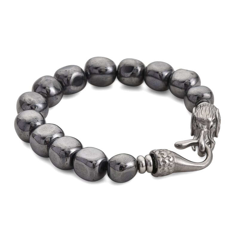 Terahertz 145.00 ctw Cushion Beaded Bracelet with Elephant Lock in Stainless Steel (8.00 In)