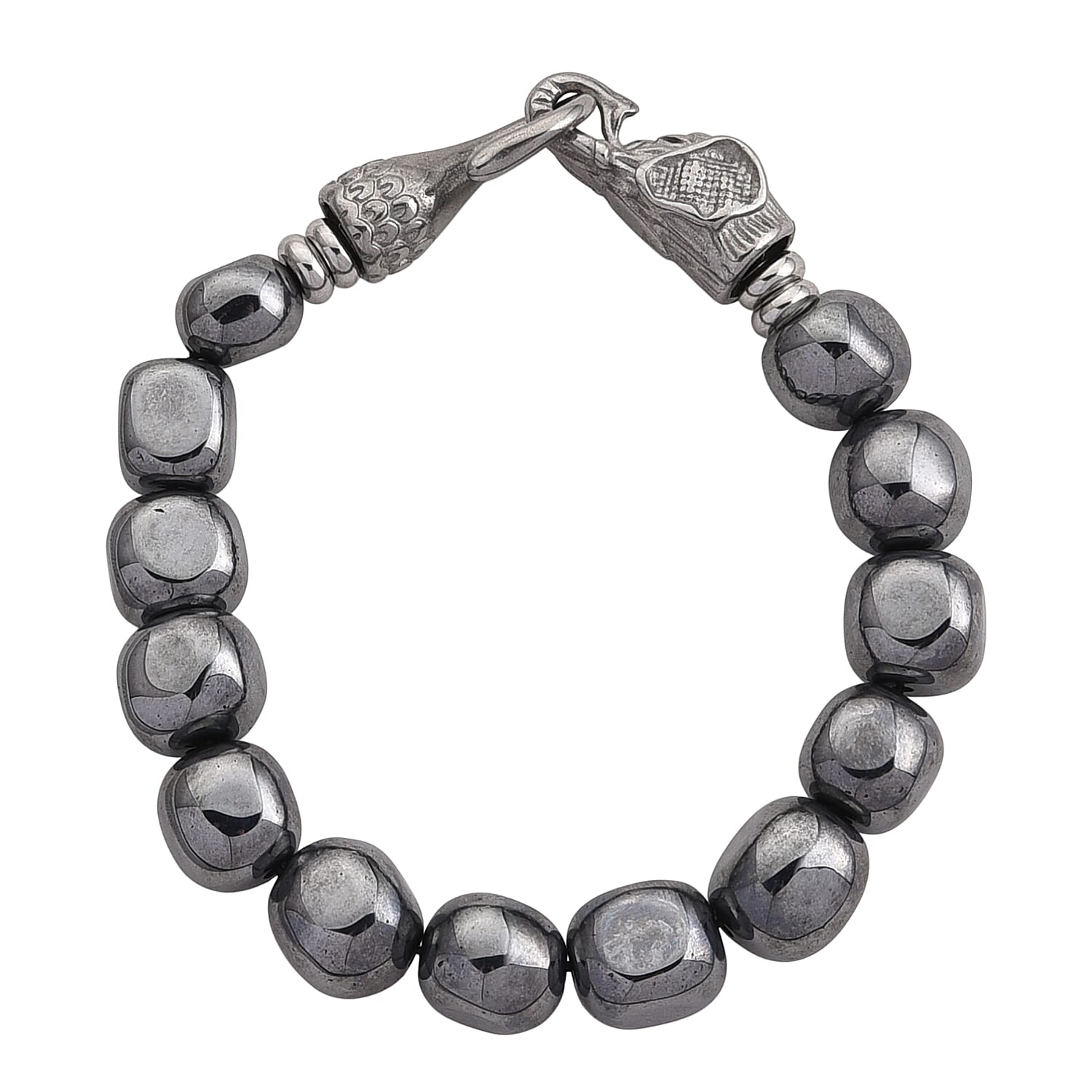 Terahertz 145.00 ctw Cushion Beaded Bracelet with Elephant Lock in Stainless Steel (8.00 In)