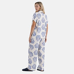 La Marey White Blue Viscose 2 Piece Lounge Set - S/M