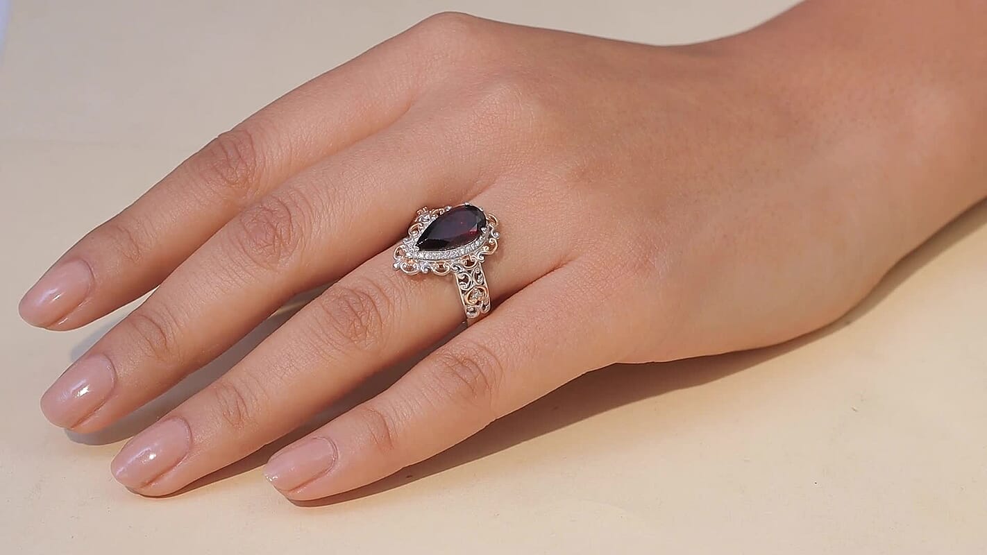 D'Joy Premium Mozambique Garnet, Moissanite Ring in 18K Vermeil RG and Rhodium Over Sterling Silver (Size 6.0) 3.60 ctw