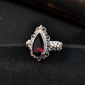 D'Joy Premium Mozambique Garnet and Moissanite 3.60 ctw Flame Muse Ring in 18K Vermeil Rose Gold and Rhodium Over Sterling Silver (Size 6.0)