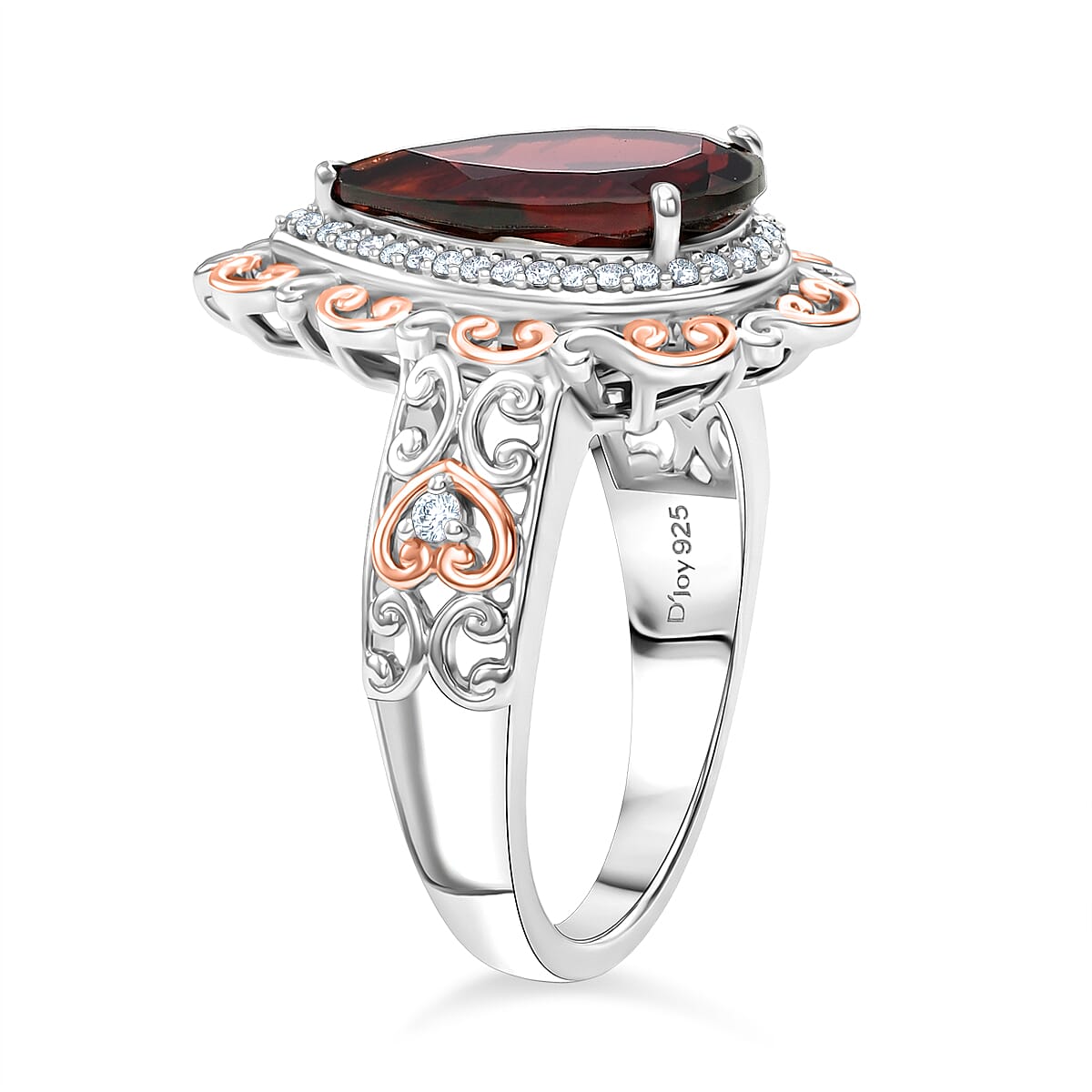 D'Joy Premium Mozambique Garnet and Moissanite 3.60 ctw Flame Muse Ring in 18K Vermeil Rose Gold and Rhodium Over Sterling Silver (Size 6.0)