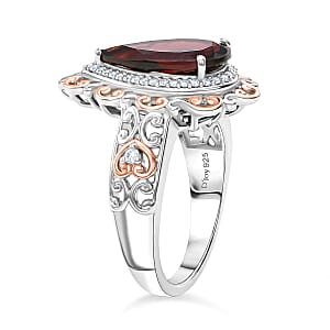 D'Joy Premium Mozambique Garnet and Moissanite 3.60 ctw Flame Muse Ring in 18K Vermeil Rose Gold and Rhodium Over Sterling Silver (Size 6.0)