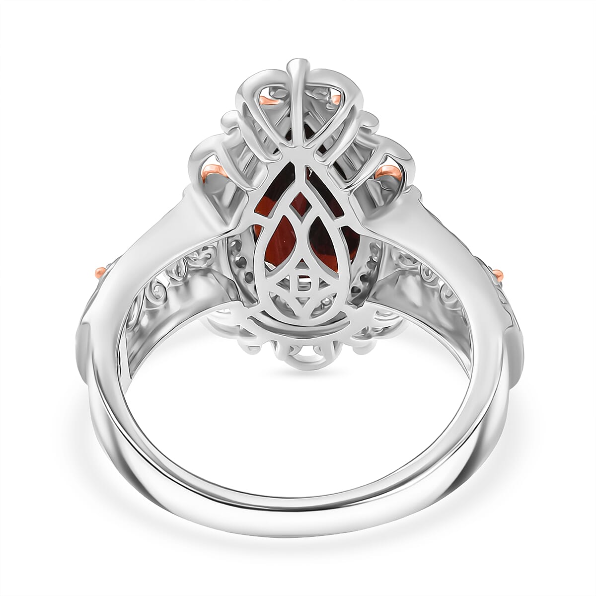 D'Joy Premium Mozambique Garnet and Moissanite 3.60 ctw Flame Muse Ring in 18K Vermeil Rose Gold and Rhodium Over Sterling Silver (Size 6.0)