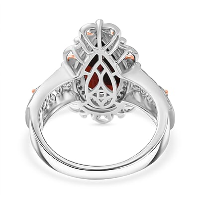 D'Joy Premium Mozambique Garnet and Moissanite 3.60 ctw Flame Muse Ring in 18K Vermeil Rose Gold and Rhodium Over Sterling Silver (Size 6.0)