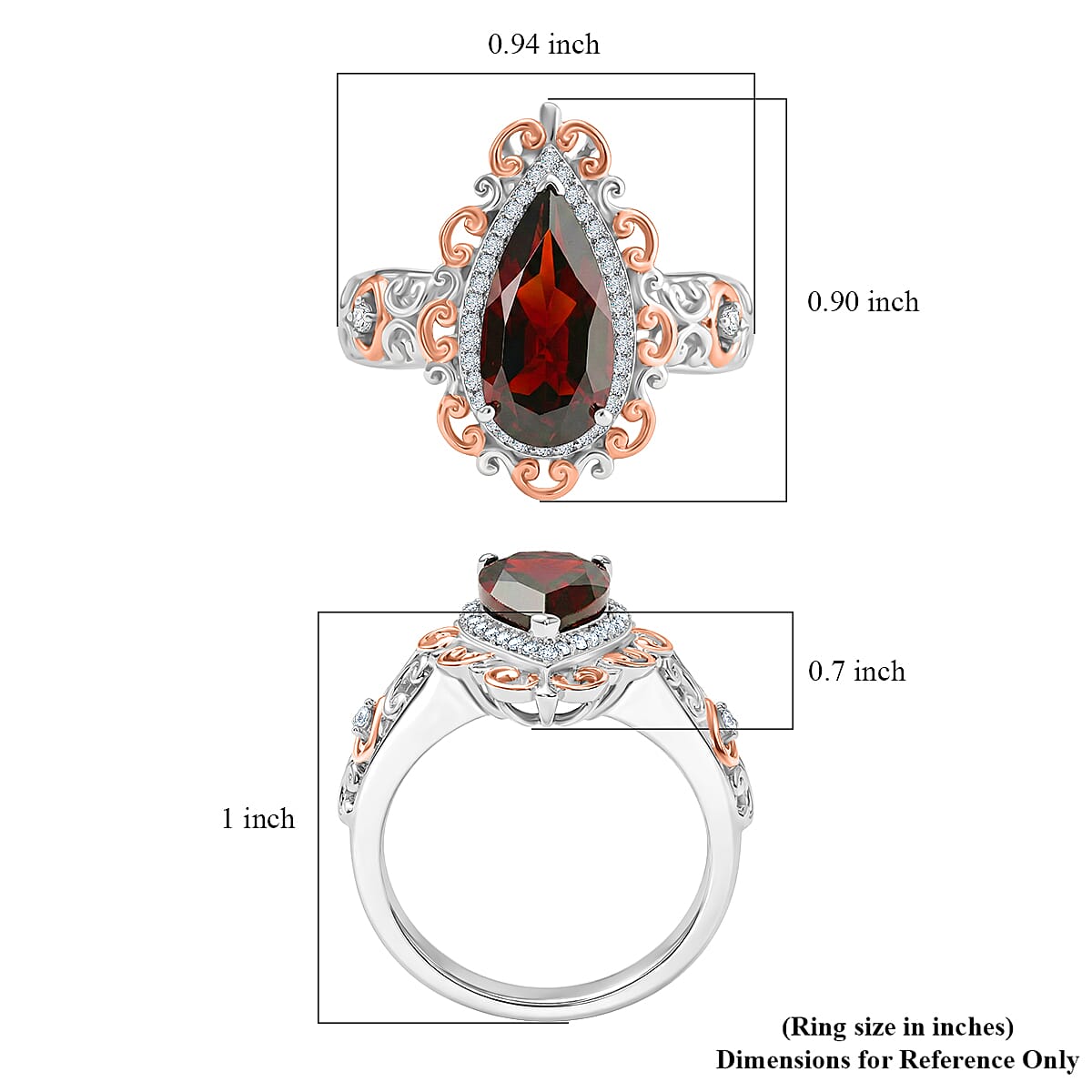 D'Joy Premium Mozambique Garnet and Moissanite 3.60 ctw Flame Muse Ring in 18K Vermeil Rose Gold and Rhodium Over Sterling Silver (Size 6.0)