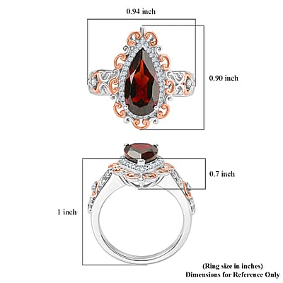 D'Joy Premium Mozambique Garnet and Moissanite 3.60 ctw Flame Muse Ring in 18K Vermeil Rose Gold and Rhodium Over Sterling Silver (Size 6.0)