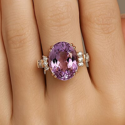 AAAA Patroke Kunzite, Lab Grown Diamond Ring in 10K Rose Gold 17.00 ctw (Size 5.0)