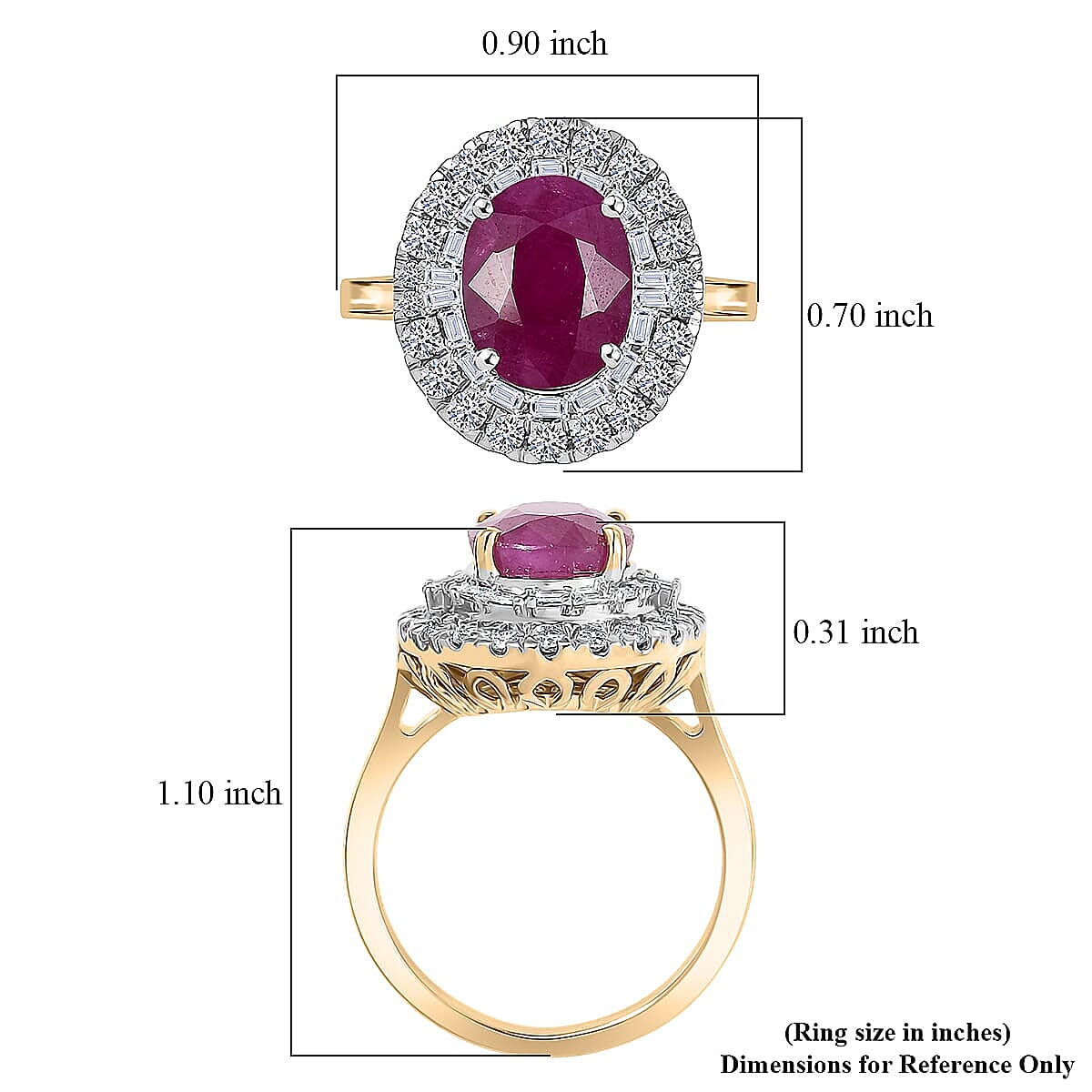 Doorbuster Certified & Appraised AAA Montepuez Ruby and Luxuriant Diamond G-H SI 4.75 ctw Ballerina Halo Ring in 10K Yellow Gold (Size 8.5) image number 5